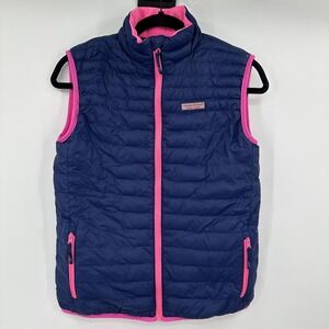 Vineyard Vines Vest Girls XL Navy Pink Performance Down Puffer Fleece Lined